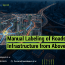 Aerial image showing the manual labeling of roads and infrastructure for AI applications, enhancing smart city planning.