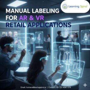 Photoreal workspace showing labeled product images and attributes—high-quality data annotation powering AI-driven visual search for e-commerce.