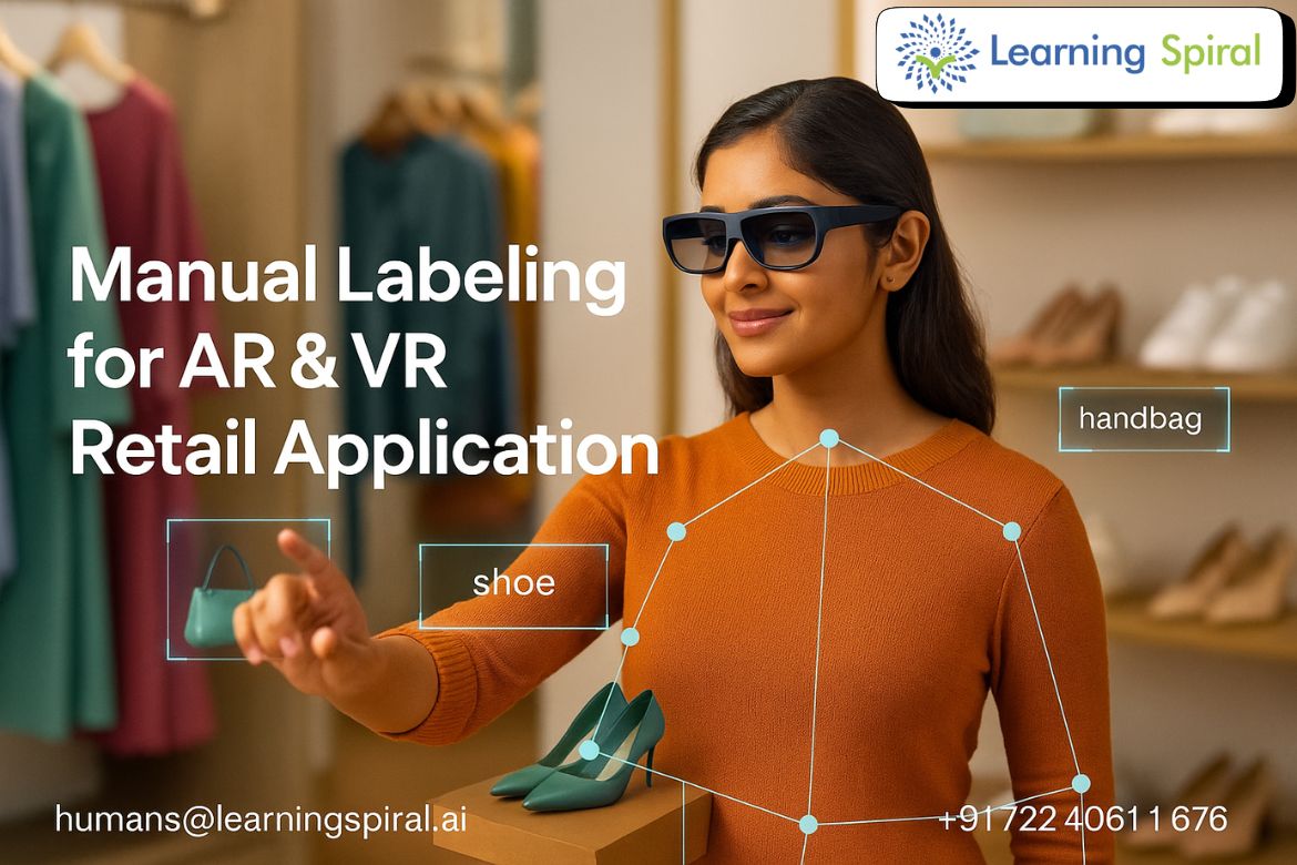 Photoreal workspace showing labeled product images and attributes—high-quality data annotation powering AI-driven visual search for e-commerce.